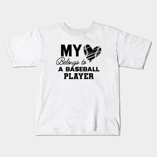 Baseball Mom - My heart belongs to baseball player Kids T-Shirt by KC Happy Shop